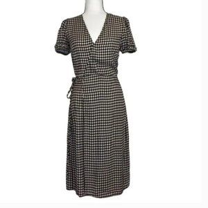 Reformation Gingham Short Sleeve Midi Wrap Dress Black White Size S